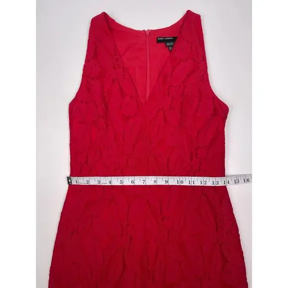 Maggy London Red Lace Sleeveless V-Neck Cocktail Dress Size 2 - Picture 8 of 11
